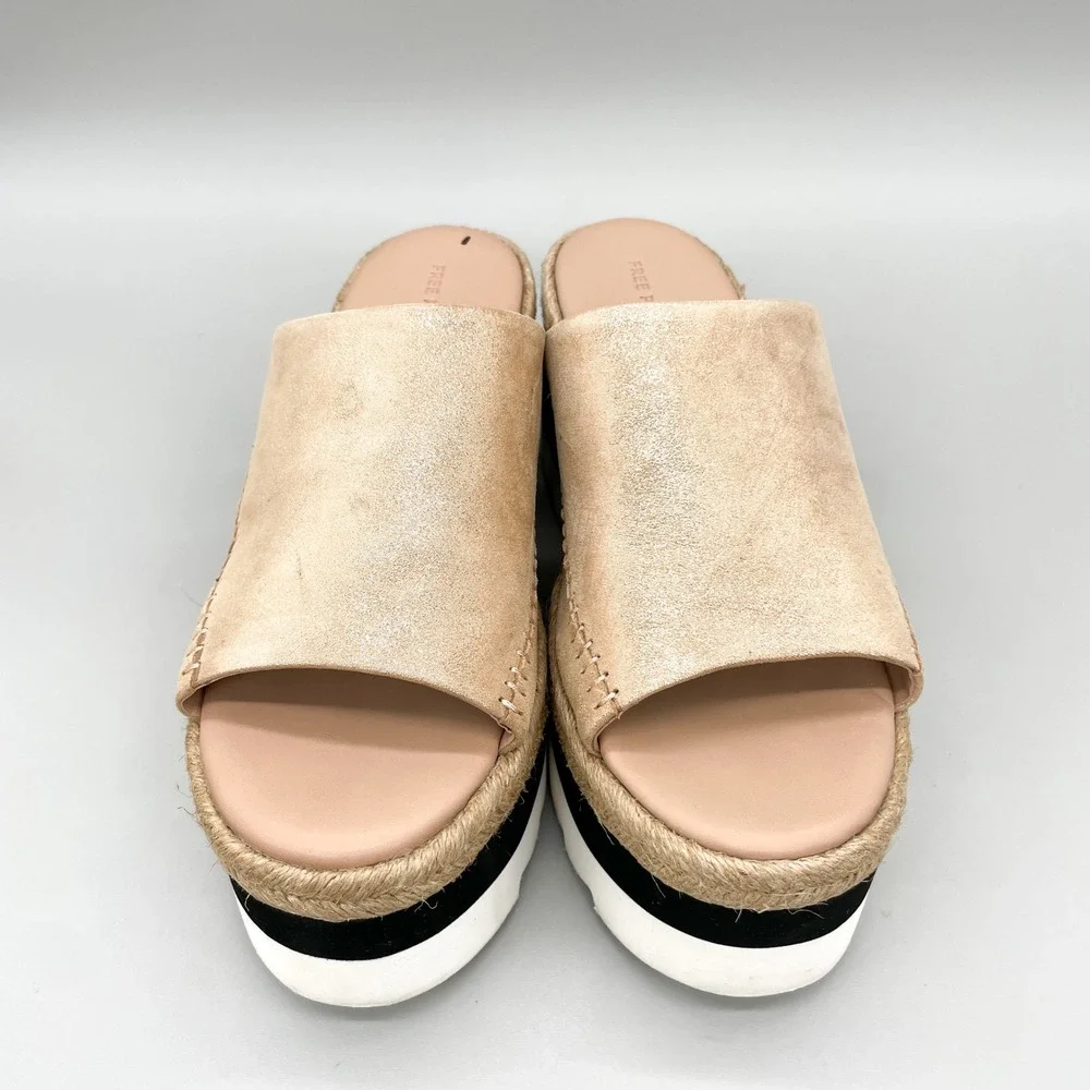 Free People Santorini Espadrille Rose Gold Metallic Suede Platform Sandals 7.5
